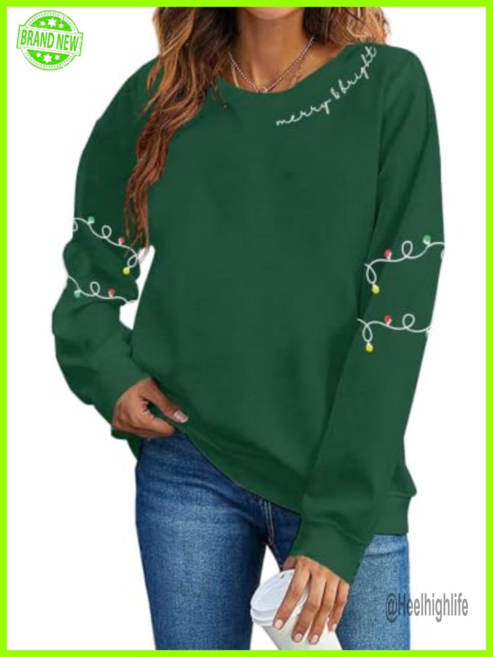 Women's Christmas Sweatshirt Merry & Bright Graphic Pullover Crew Neck Long